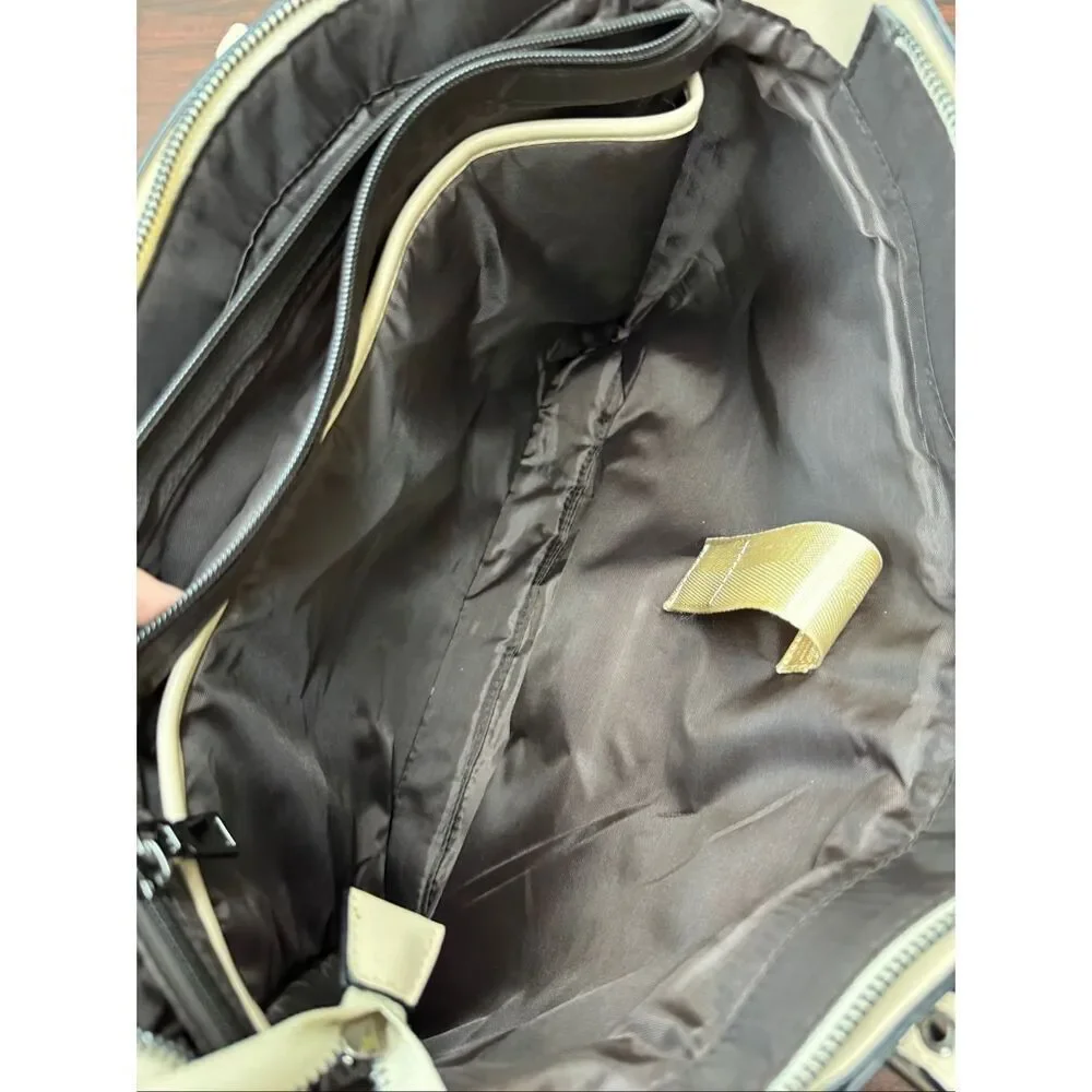 Mosiso PU Leather Beige Laptop Bag with Handles and Shoulder Strap